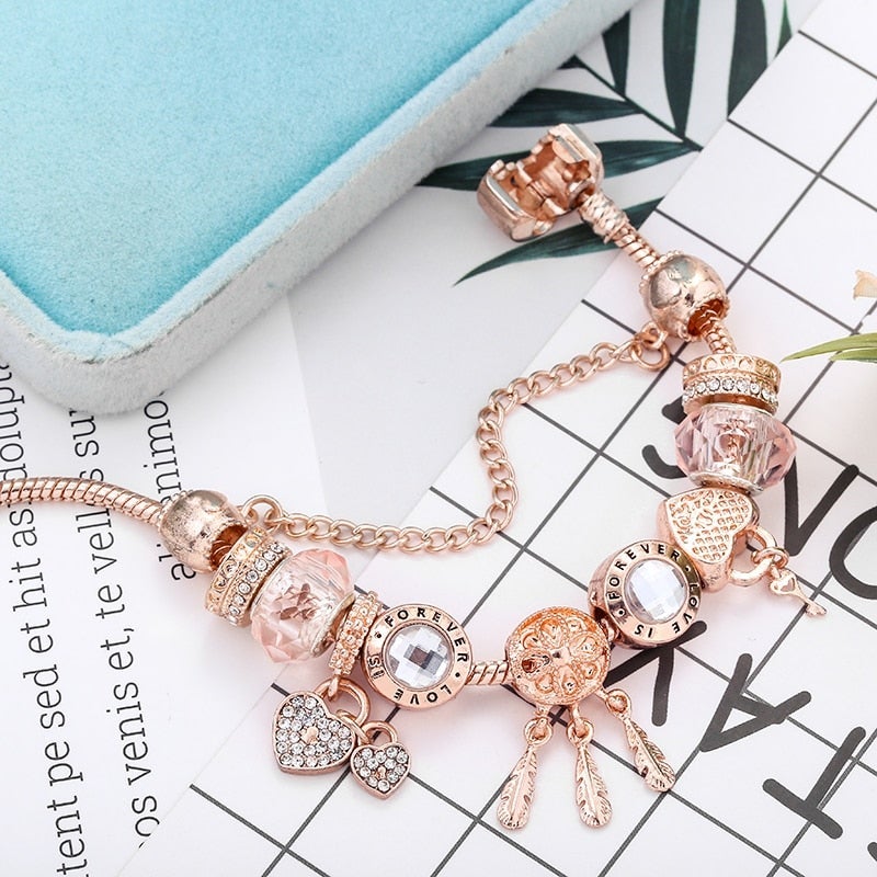 Pulsera Atrapasueños Rosa con Charms Incluidos en Plata Esterlina