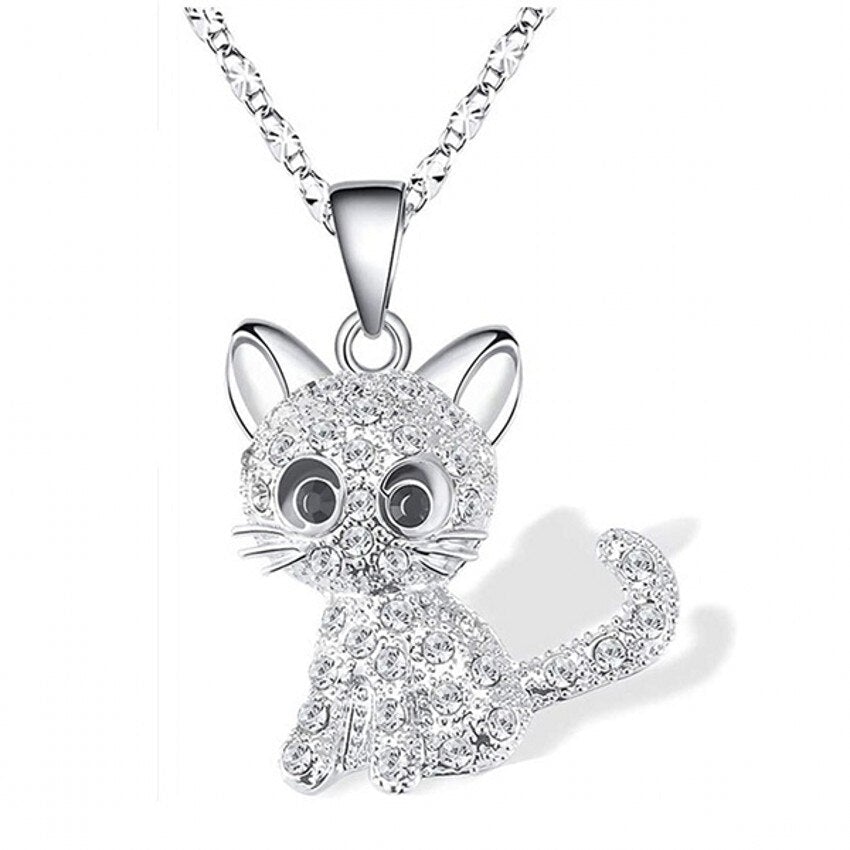 Collar de Gatitos Bebé y Zirconia de Colores en Plata
