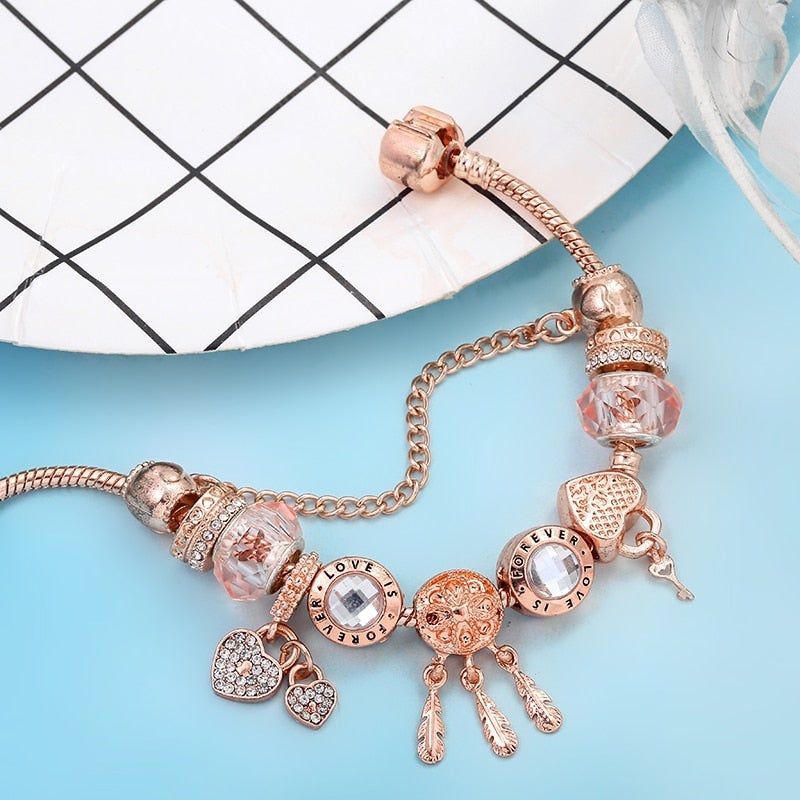 Pulsera Atrapasueños Rosa con Charms Incluidos en Plata Esterlina