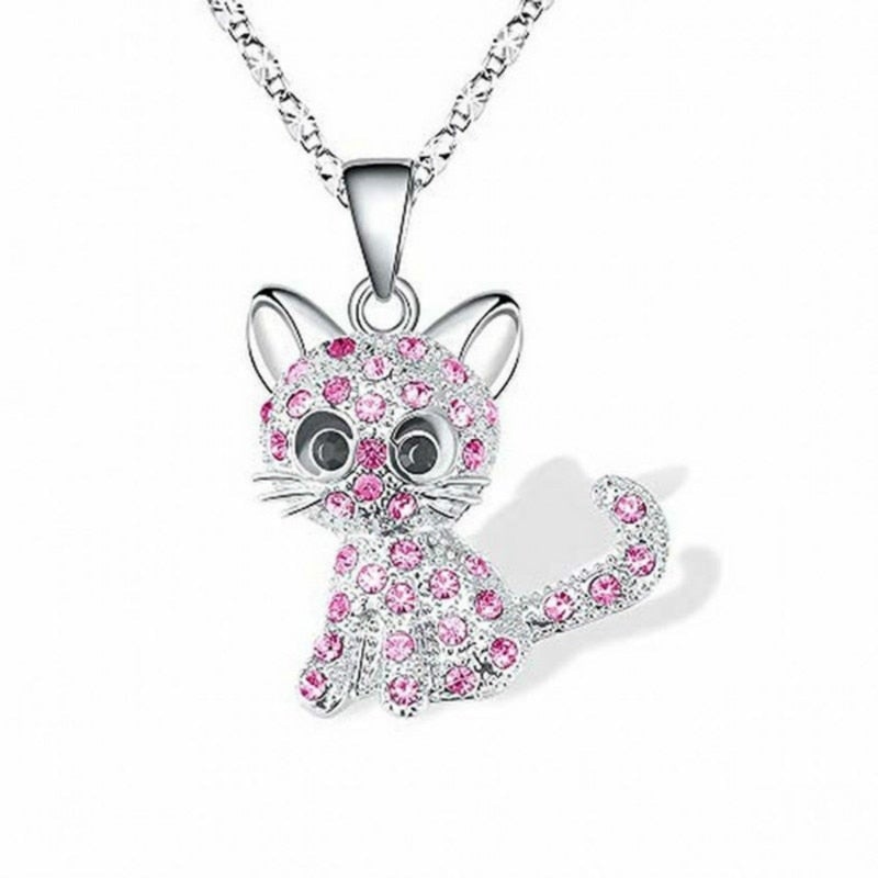 Collar de Gatitos Bebé y Zirconia de Colores en Plata