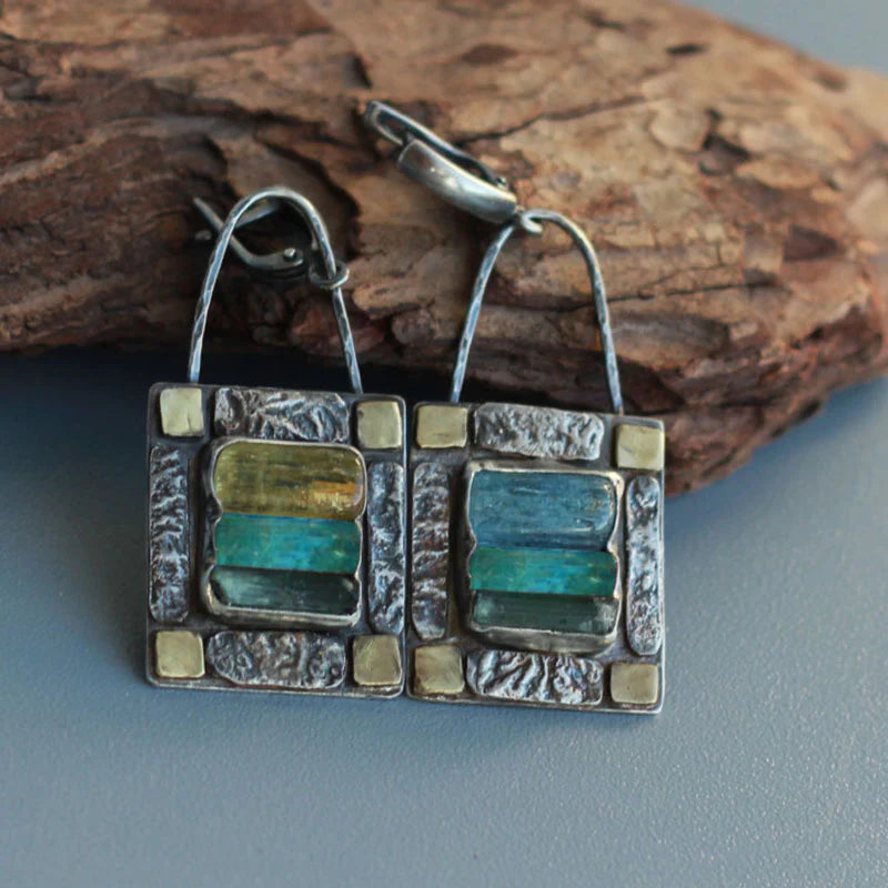 Aretes de Cristal Azul y Verde