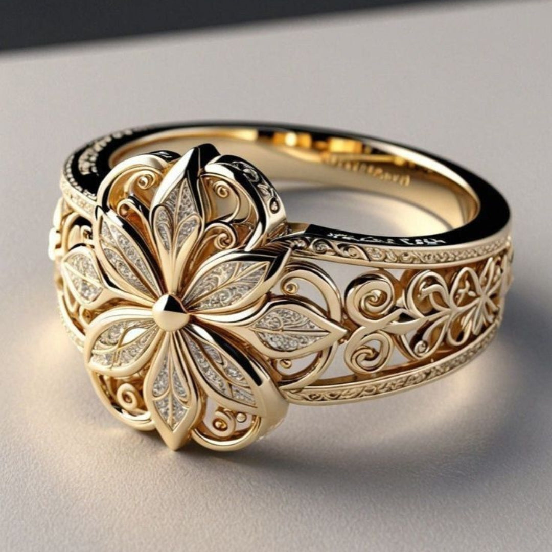 Anillo Floral Exótico de Zirconia en Oro