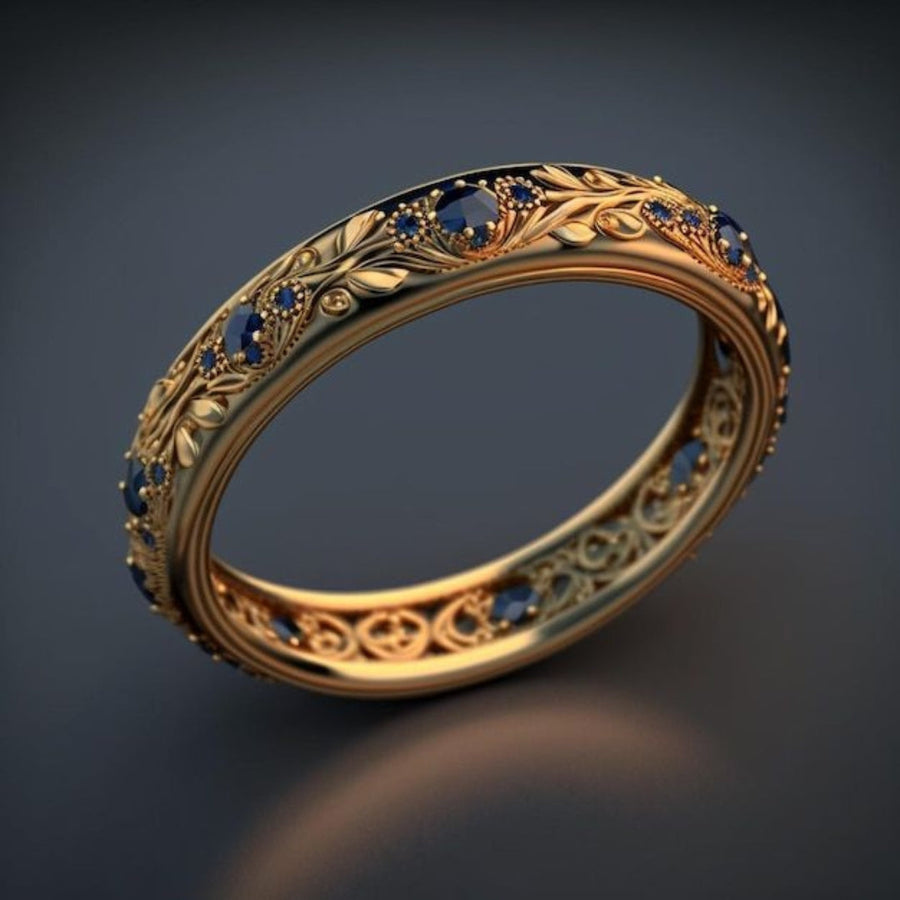 Anillo de Hoja de Zirconia Azul Fina Exótico