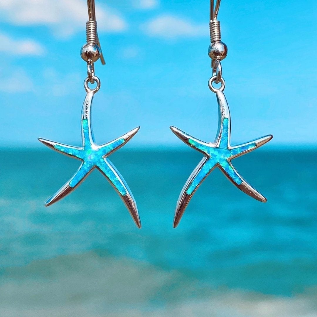 Aretes de Estrella de Mar en Ópalo y Plata