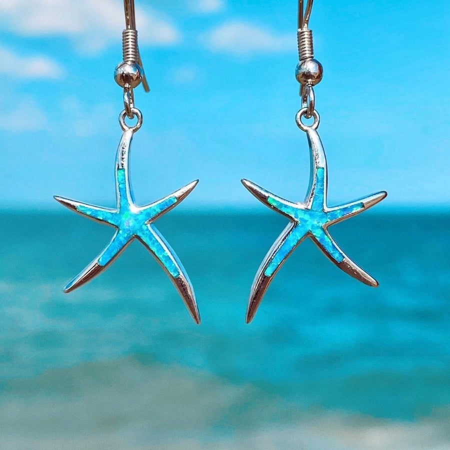 Aretes de Estrella de Mar en Ópalo y Plata