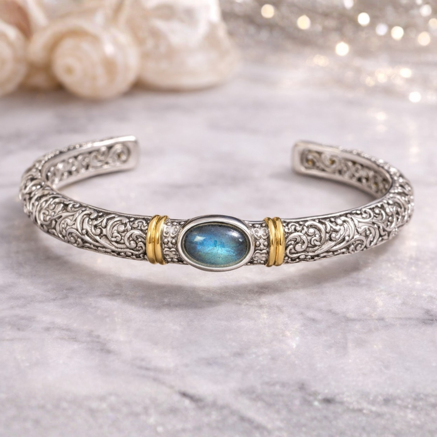 Pulsera Vintage Abierta de Zirconia en Plata