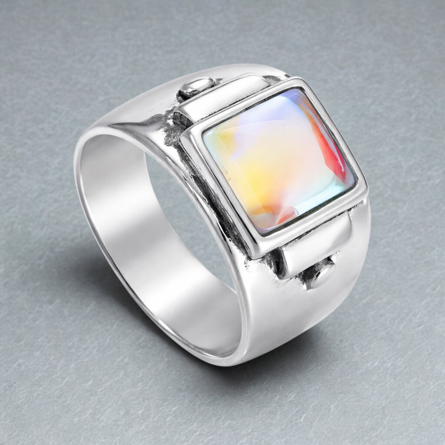 Anillo de Piedra de Luna Verde en Plata