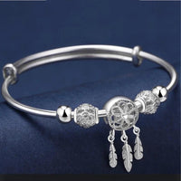 Pulsera Ajustable de Plata Esterlina 925 con Charms de Hoja Triple