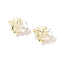 Aretes de Botón Elegantes y Exquisitos de Círculo de Pétalo de Ópalo en Oro