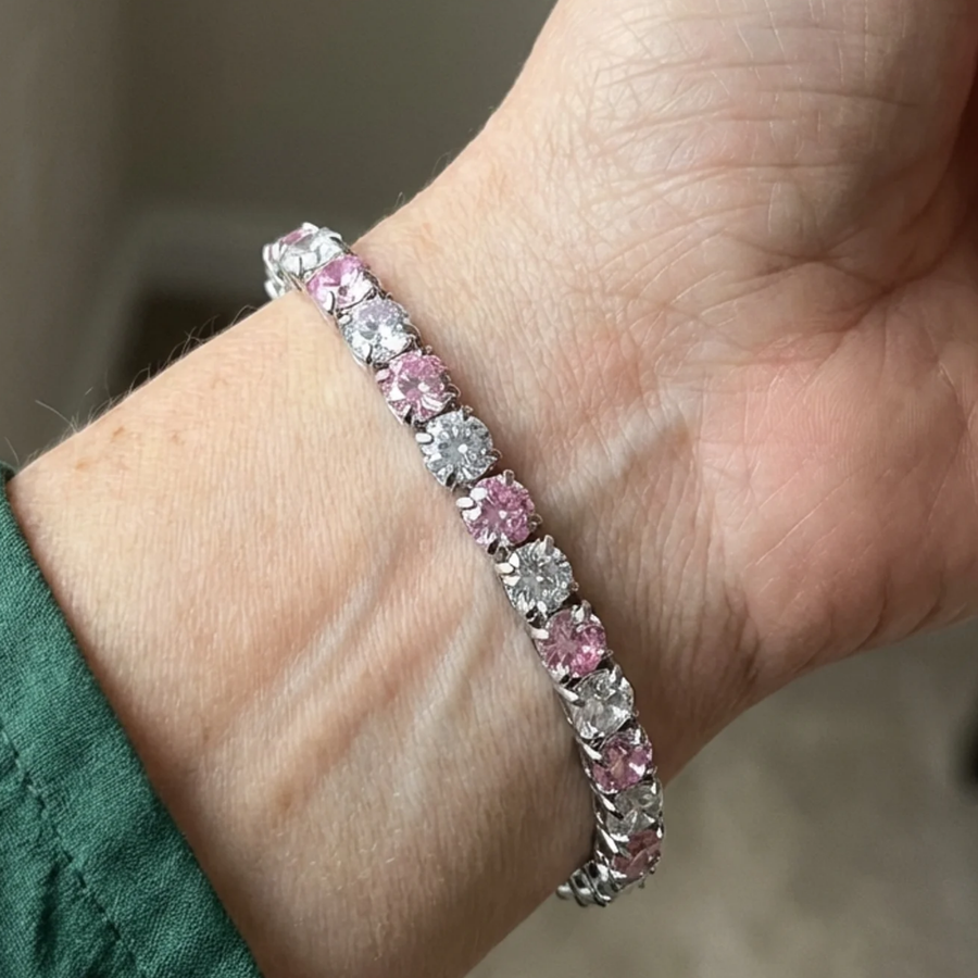 Pulsera de Tenis Dúo de Zafiro Rosa