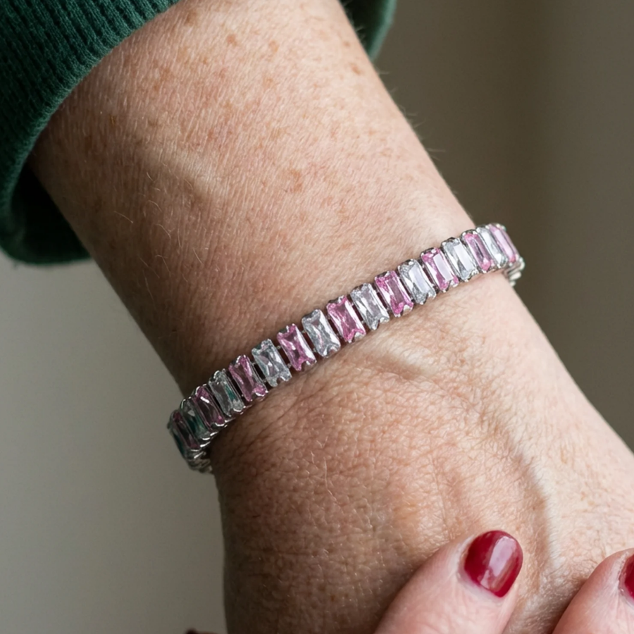 Pulsera de Tenis de Franja Rosa