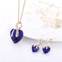 Set Collar + Aretes de Amor con Zirconia Azul en Oro