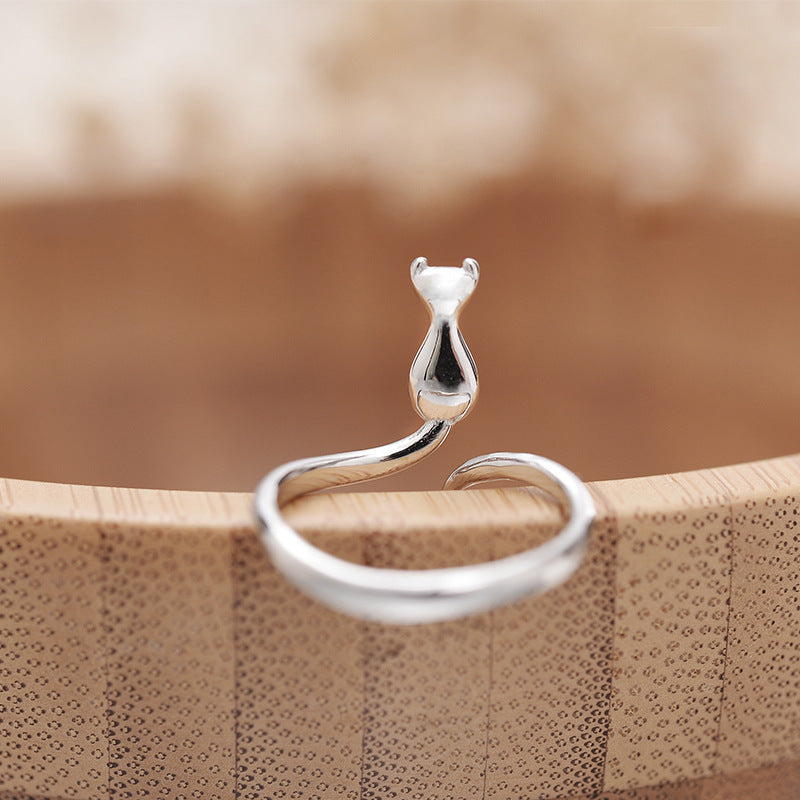 Anillo Ajustable de Gatito en Plata Esterlina 925
