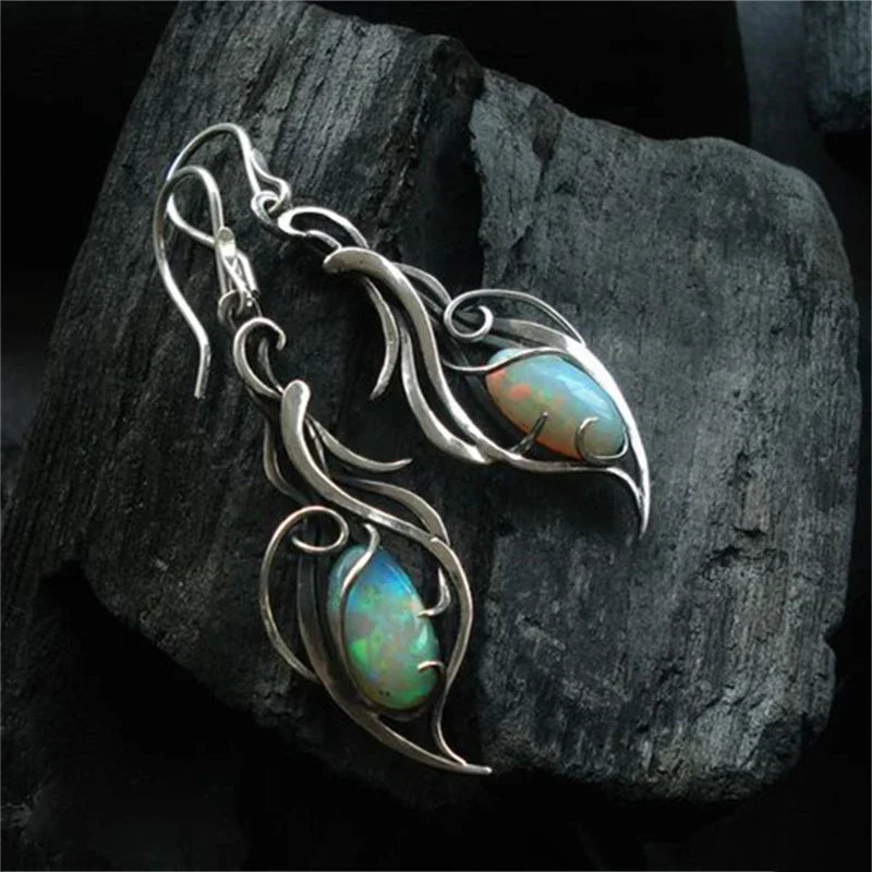 Aretes Vintage de Espiral en Plata & Ópalo