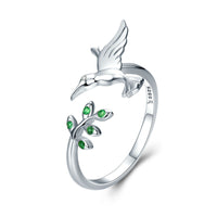Anillo de Colibrí con Zirconias Verdes en Plata Esterlina 925