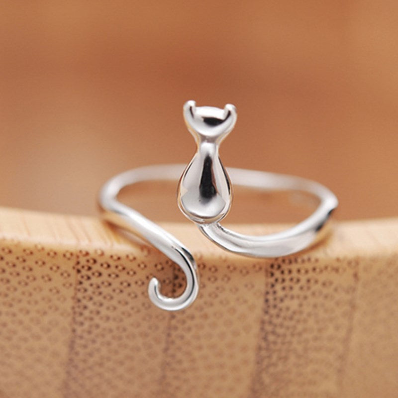 Anillo Ajustable de Gatito en Plata Esterlina 925