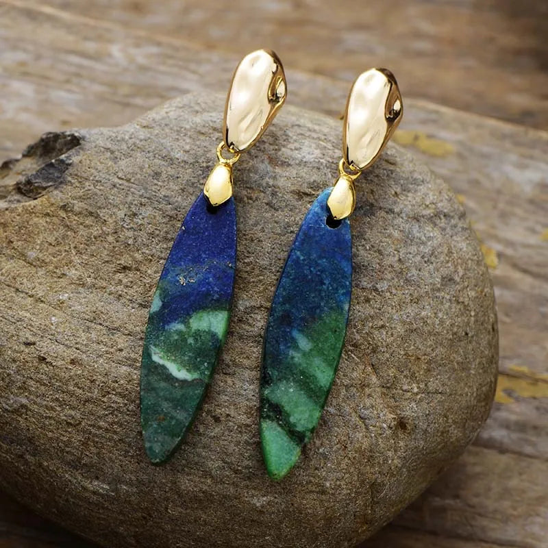 Aretes de Botón de Barra de Hoja Alargada