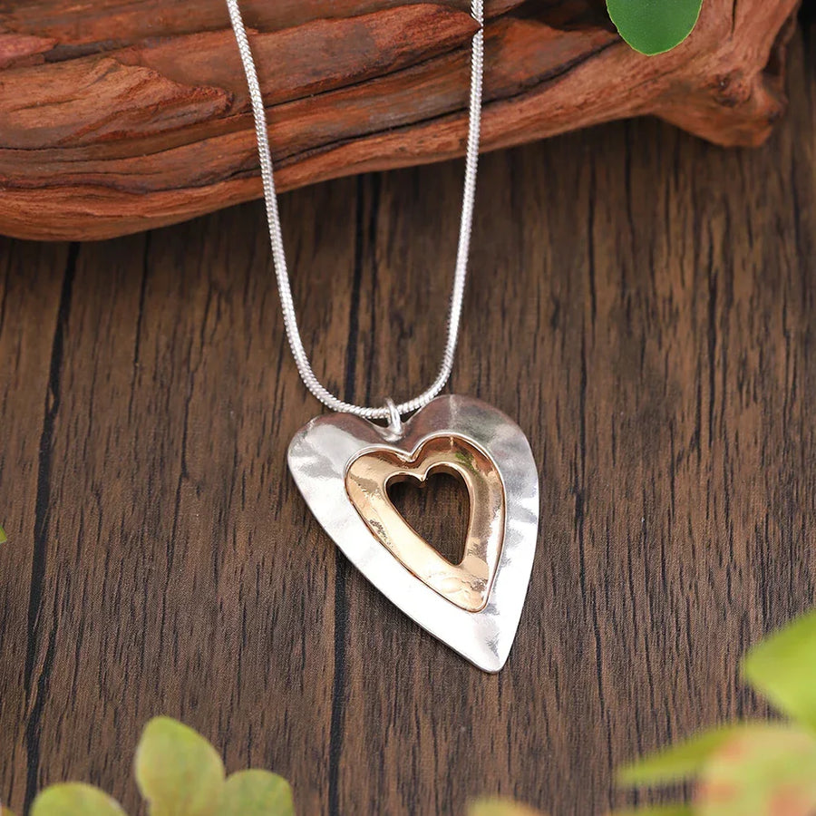 Collar Vintage de Dije de Corazón en Plata & Oro