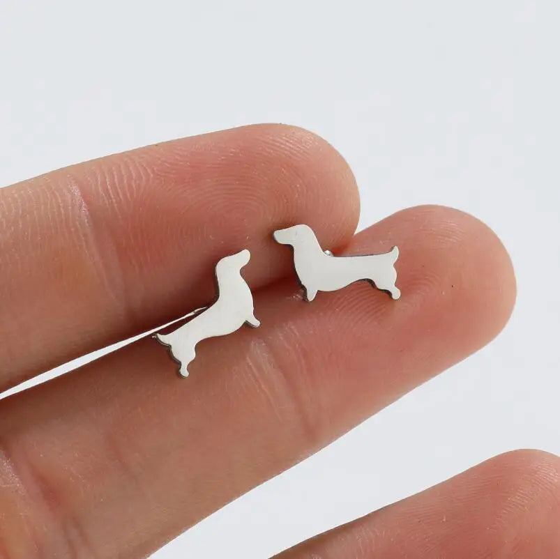 Aretes de Botón de Perro Salchicha