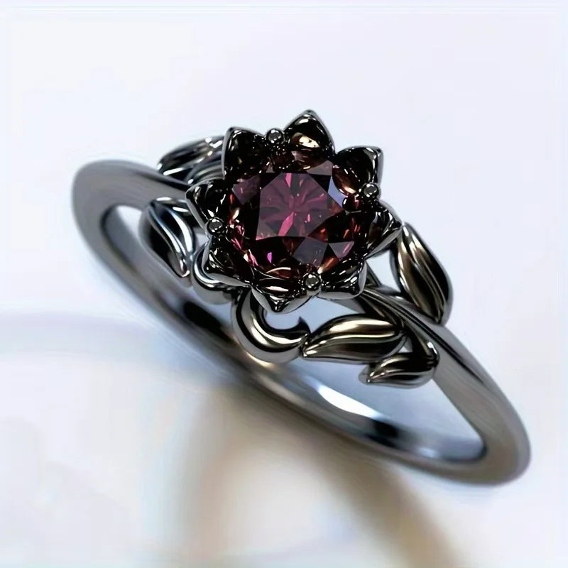 Anillo Vintage de Flor de Piedra Roja