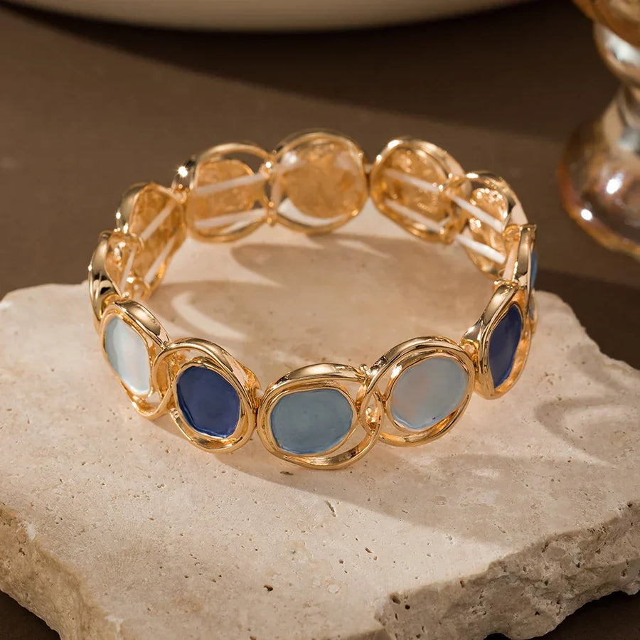 Pulsera Vintage de Mármol Azul en Oro