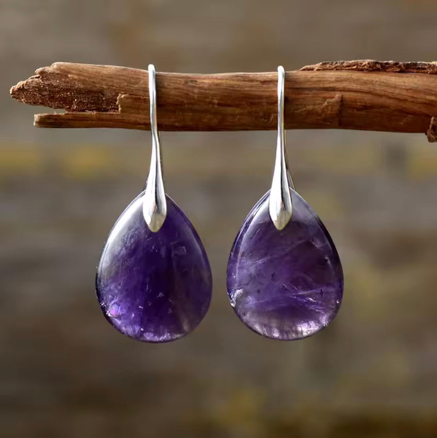 Aretes de Piedra Natural de Amatista en Gota