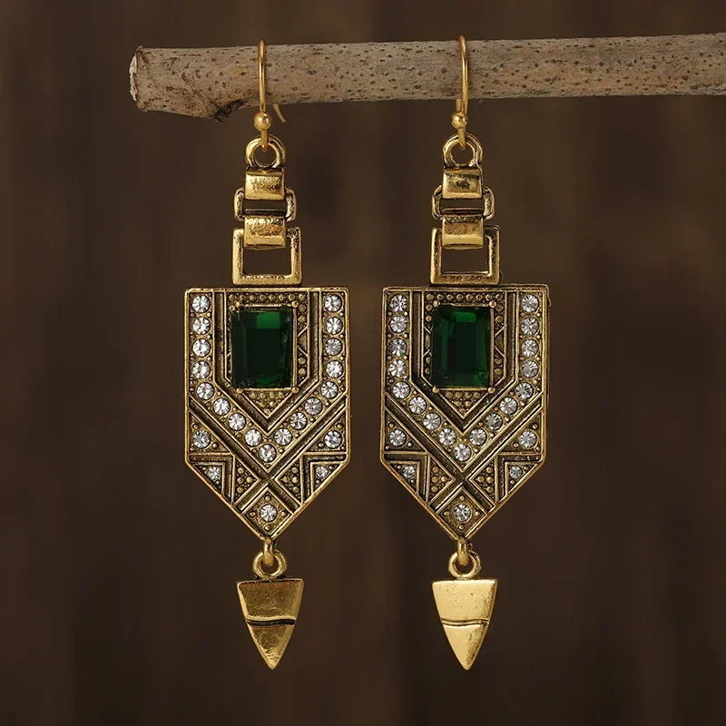 Aretes Geométricos Vintage en Oro & Verde