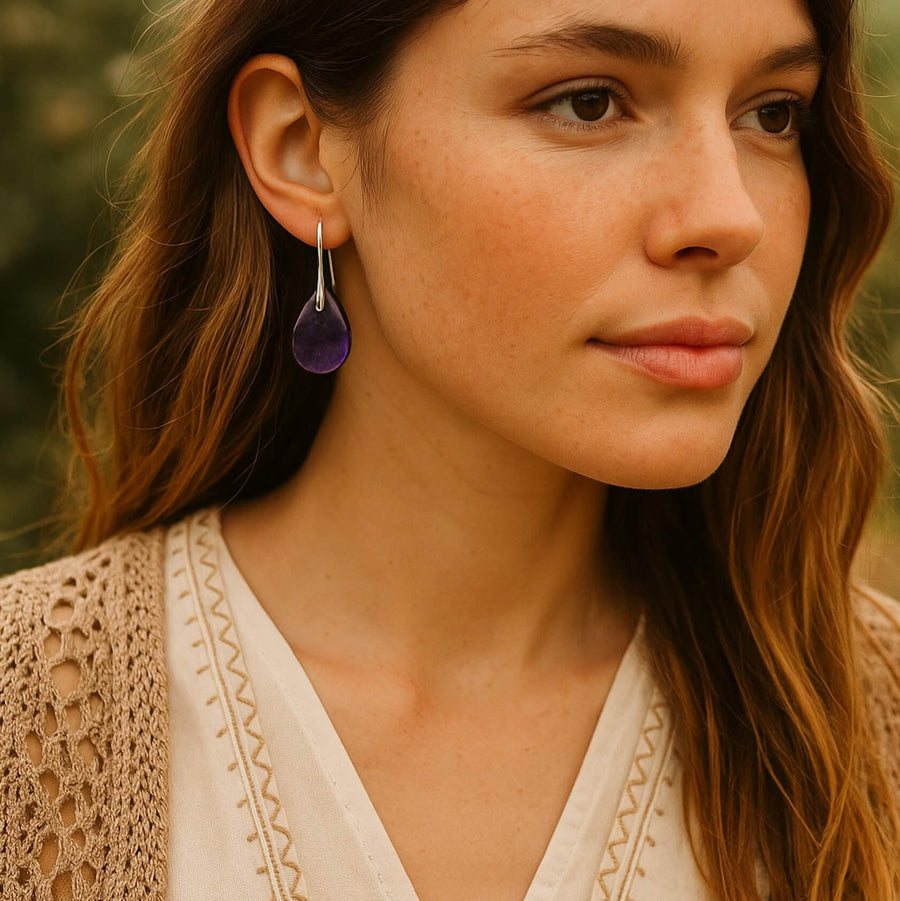 Aretes de Piedra Natural de Amatista en Gota