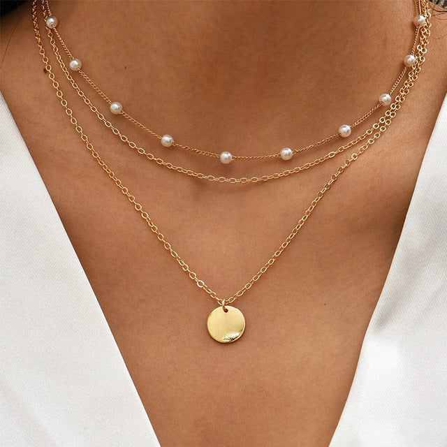 Collar Bañado en Oro con Perlas en Oro