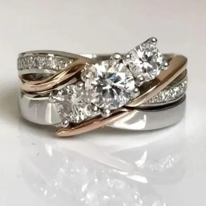 Anillo Vintage de Zirconia en Oro & Plata