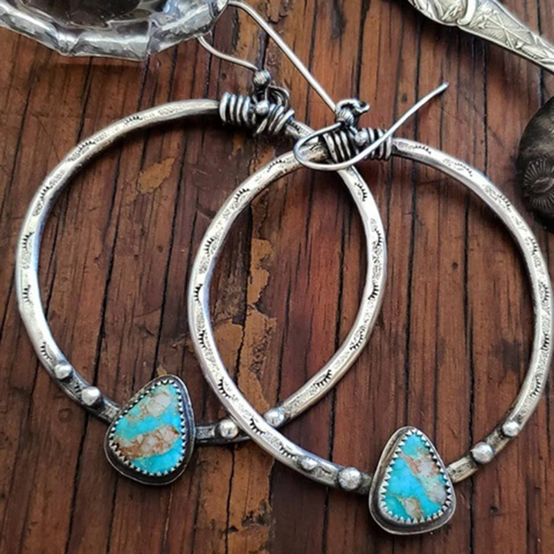 Aretes Vintage de Piedra Turquesa Circular
