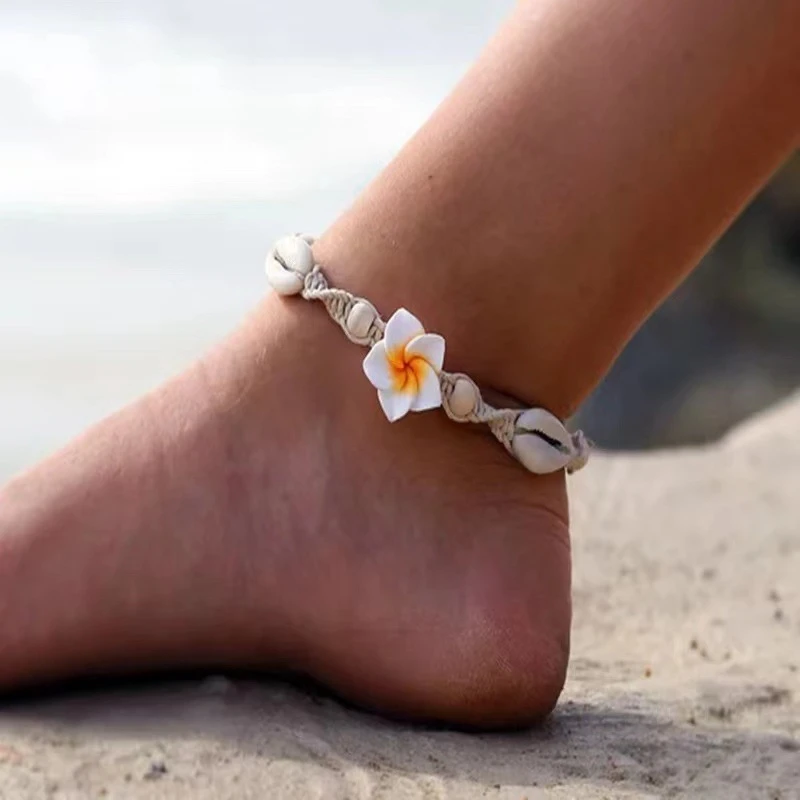 Tobillera Vintage de Flor Blanca