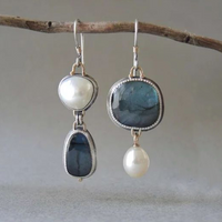 Aretes Vintage de Piedra Azul Natural