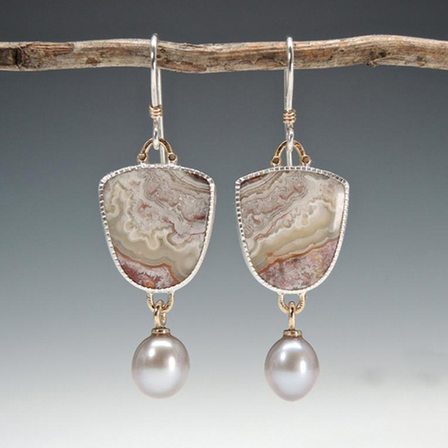 Aretes Vintage de Piedra Natural y Perla