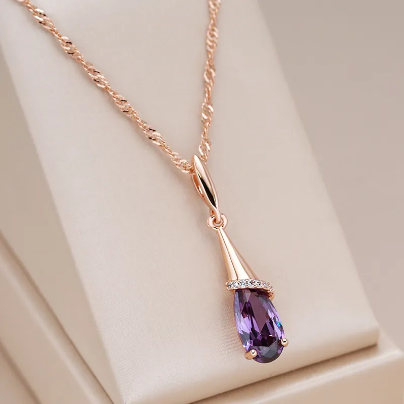 Collar Elegante Colgante de Cristal Morado