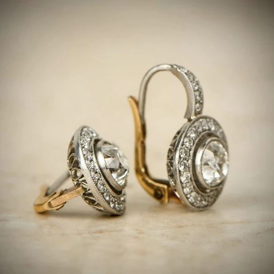 Aretes de Cristal en Oro & Plata Vintage