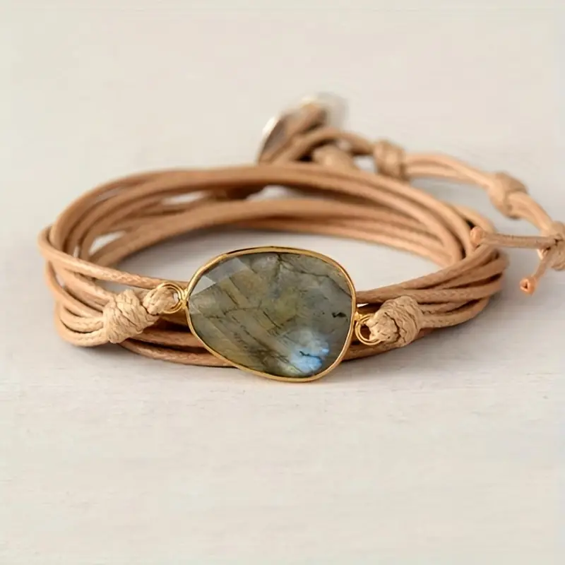 Pulsera Vintage de Cuero y Piedra