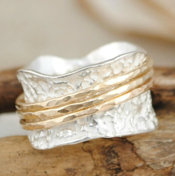 Anillo Giratorio Vintage Delgado en Oro & Plata
