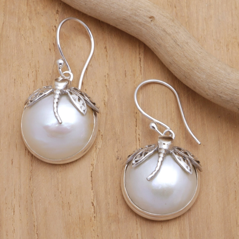 Aretes Vintage de Libélula y Perla
