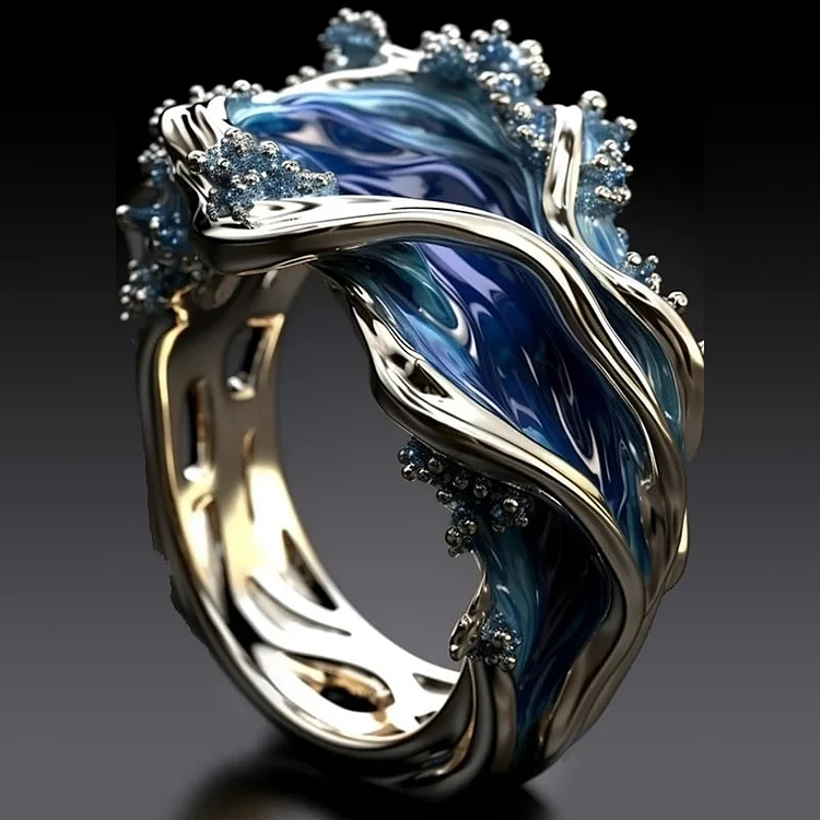 Anillo Vintage Dorado Ondulado Océano | Joyería Sostenible Inspirada en el Océano