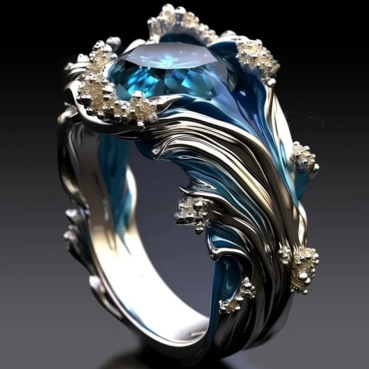 Anillo Vintage de Cristal Ondulado Océano | Joyería Sostenible Inspirada en el Océano