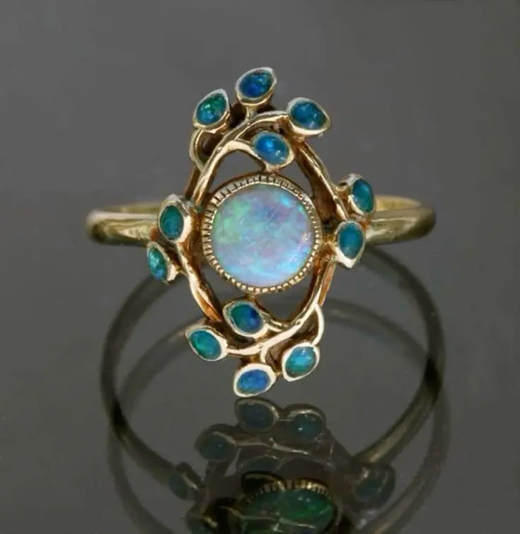 Anillo Azul Vintage de Cristales y Ópalo