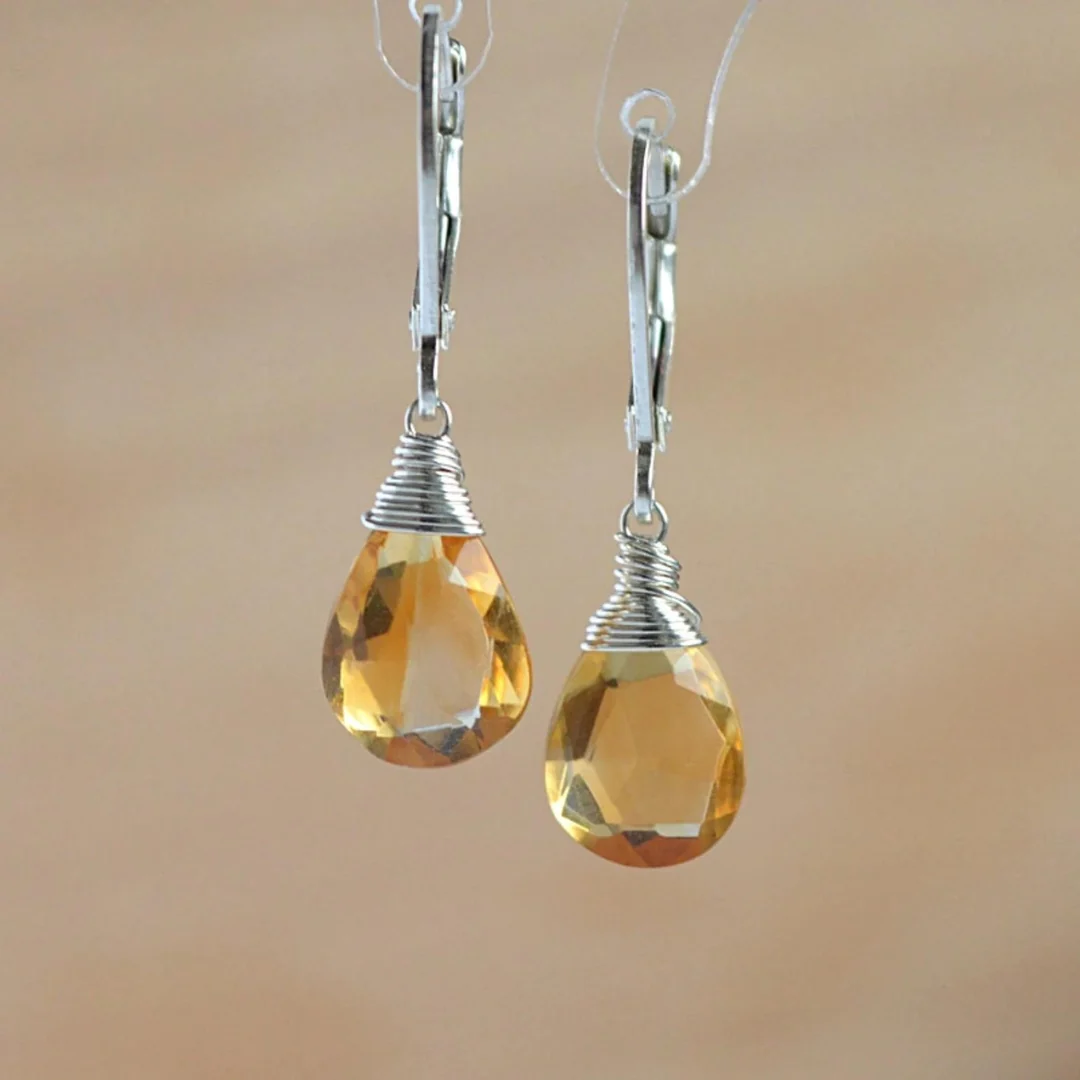 Aretes Colgantes Vintage de Cristal Amarillo