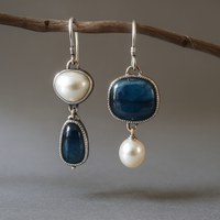 Aretes Vintage de Piedra Azul Natural