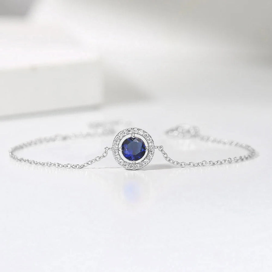 Pulsera Vintage de Cristal Azul & Borde Pavé en Plata