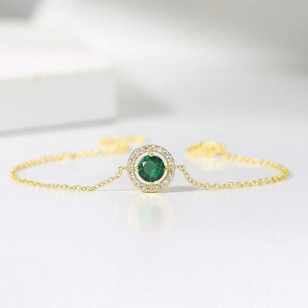 Pulsera Vintage de Cristal Verde & Borde Pavé en Oro