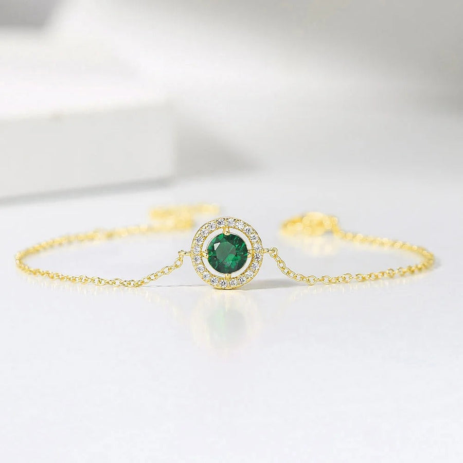 Pulsera Vintage de Cristal Verde & Borde Pavé en Oro