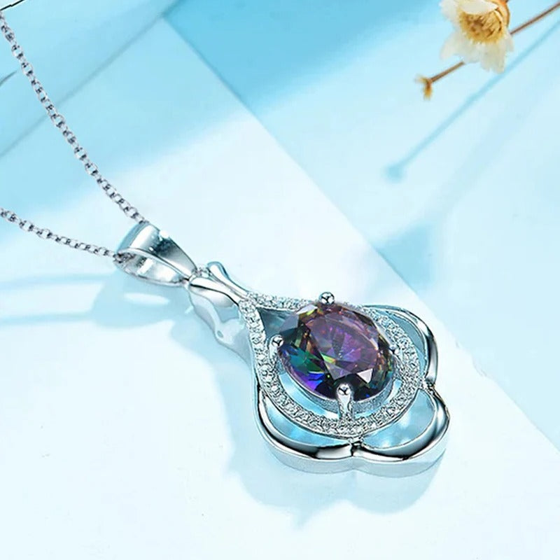 Collar de Dije de Gema Multicolor en Plata