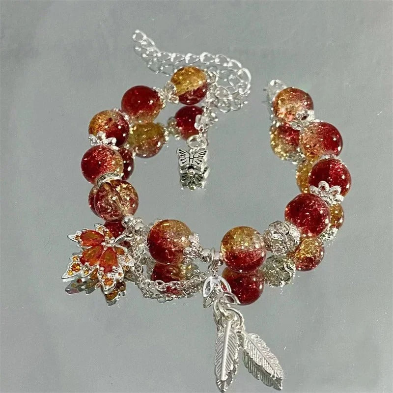 Pulsera de Hoja de Otoño & Mariposa en Plata