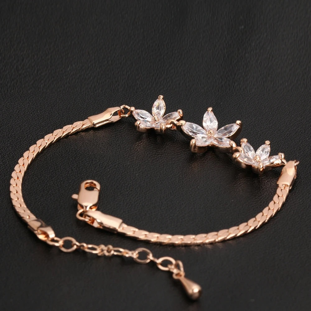 Pulsera Vintage de Diseño Floral de Cristal en Oro Rosa